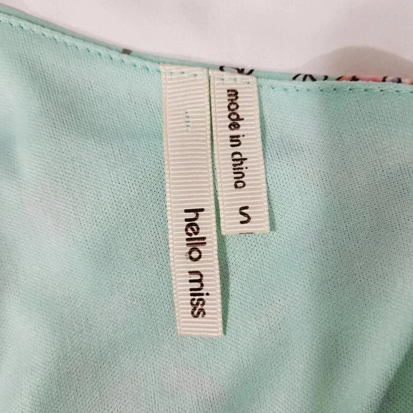 Hello Miss Womens Dress One Shoulder Bell Sleeve Mini Green Paisley Sz Small - Picture 9 of 14